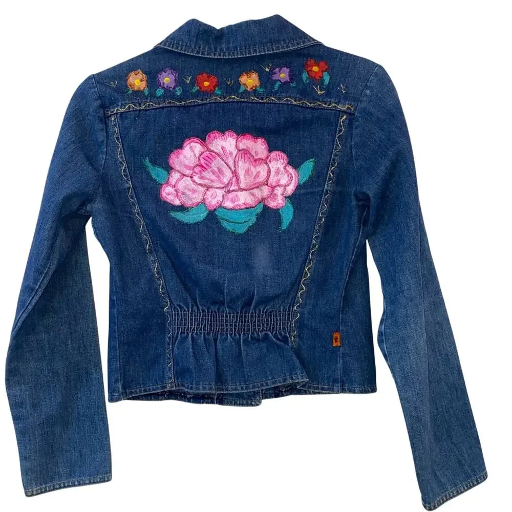 Levi’s Asterisk Vintage Denim Jacket Hand‎ Painted Floral Cropped Boho Medium